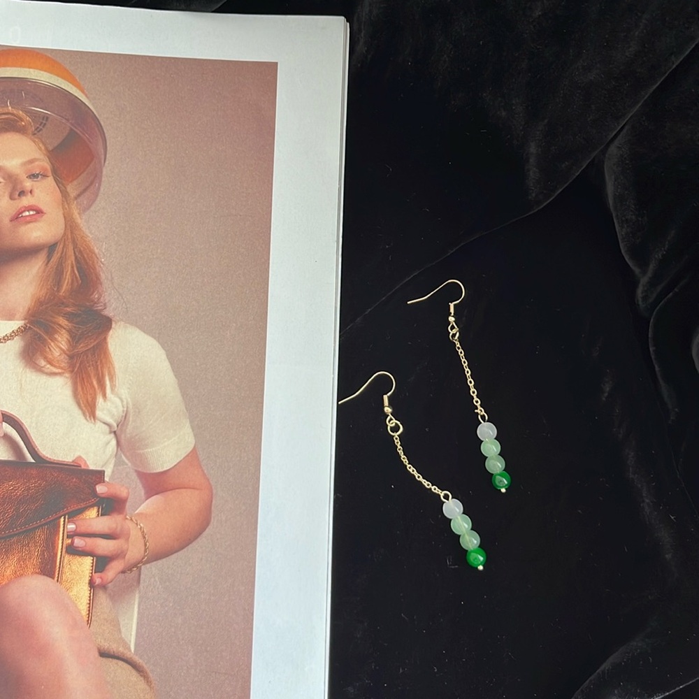 Elegant Green and Gold Dangle Earrings